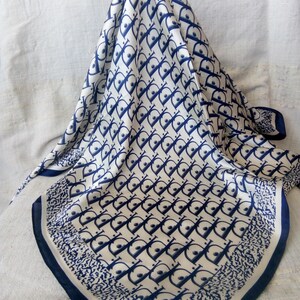 WHITE NAVY SCARF, Square Scarf, Navy Blue White, Neck Scarf, Women’s Scarves, Neckerchief, Bandana, Head Wrap,  Silk Scarf, Polyester Wrap