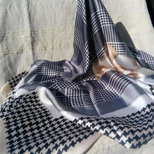 SCHWARZ WEISSER SCHAL, Abend-Verdeckung, Damenschals, übergroße Stola, Seidenschal, Polyesterschals, Hochzeitsschal, langer Halsschal, Hijab