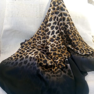 Damessjaal met luipaardprint, zwarte luipaardsjaal, zijden sjaal, satijnen sjaal, polyester sjaal, dierenprint, omslagdoek, sjaal, sjaals, hijab, esharp