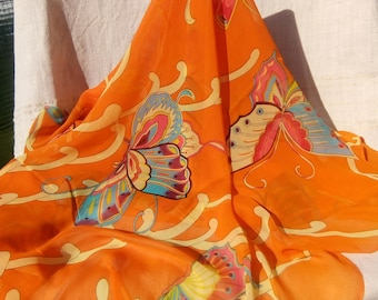 ORANGE CHIFFON SCARF, Colorful Butterflies, Wraps and Shawls, Scarves, Hijab, Orange Long Scarf, Soft Orange Wrap, Lightweight Scarf, Stole
