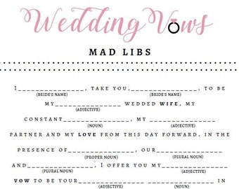 Brautparty Spiel - Hochzeit Gelübde Mad Libs - Braut + Braut