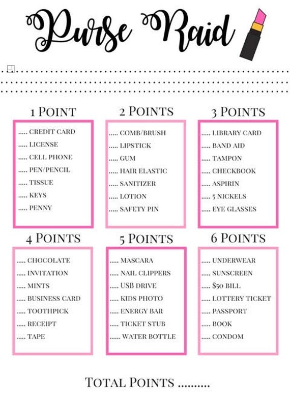 What's In Your Purse Game Printables | Instant Download – tagged 