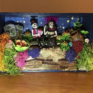 Sugar Skull / Dia de Los Muertos Shadow box, diorama, ofrenda &quot;Waiting for the Proposal&quot; - BOX 03