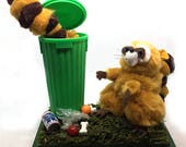 Mischievous Raccoons, Trash Pandas Diorama Pom Poms green