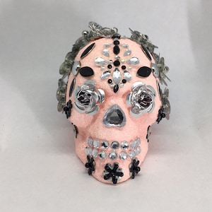 Sugar Skull Ornament, Tag der Toten, Dia de los Muertos - Pink Silber 04 (GROß)