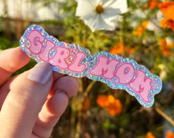 Girl Mom Glitter Sticker: Retro Rainbow Flower Decal
