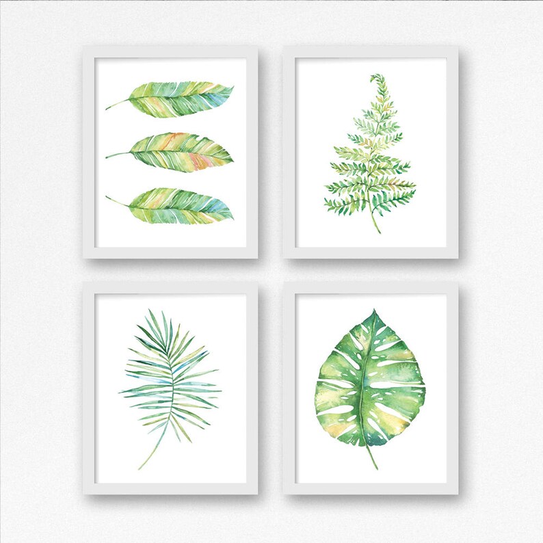 Printable Watercolor Leaves Art Set of 4 / Tropical Leaf Art - Etsy