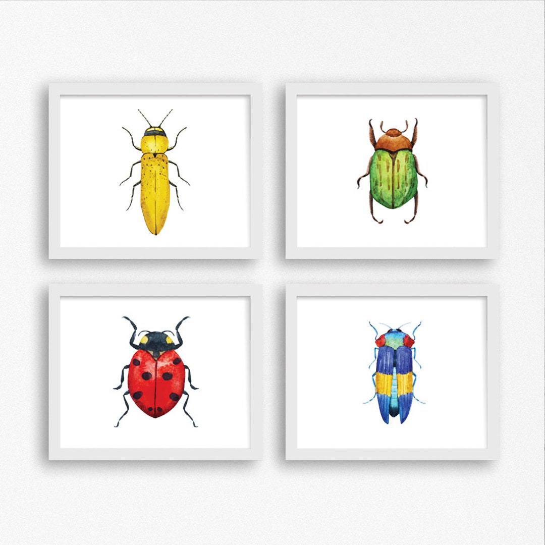 Printable Bug Art Set of 4 Landscape / Watercolor Bugs Nursery / 8x10 ...