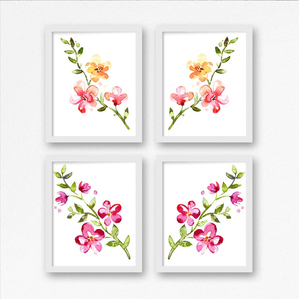 Set of 4 Printable Floral Wall Art / Watercolor Printable Decor Floral ...