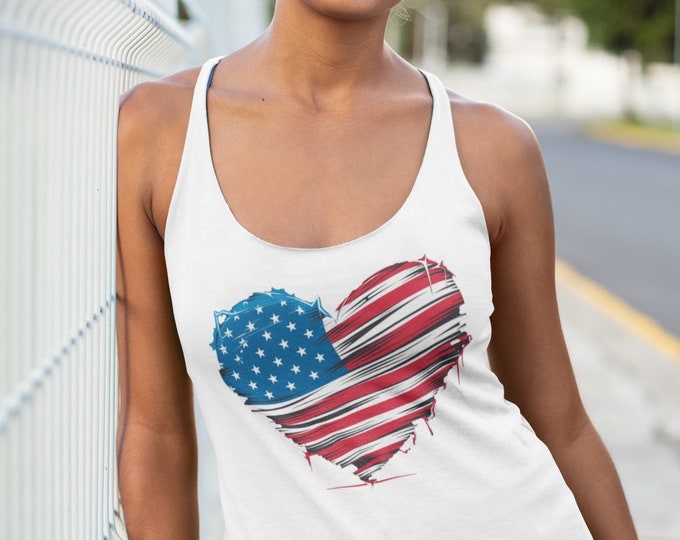 USA Flag Heart Tank Top, Patriotic Sleeveless Shirt, Unisex Jersey Tee, Heart Design Tank, Independence Day Apparel