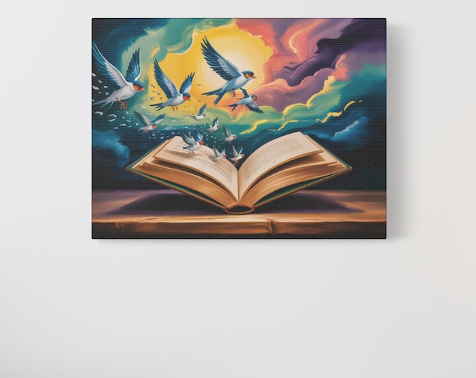 Open Bible with Birds Art - Colorful Book with Birds, Literary Decor, Home Office Inspiration, Gift for Book Lovers