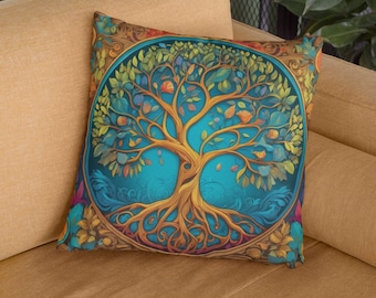 Tree of Life Spun Polyester Pillow, Square Cushion for Home Decor, Nature-inspired Design, Living Room Accent