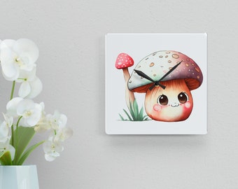 Cute Mushroom Clock, Acrylic Wall Clock, Nature Theme Decor, Fungi Lover Gift, Unique Home Decor