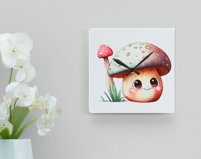 Mushroom Acrylic Wall Clock, Nature Theme Home Decor