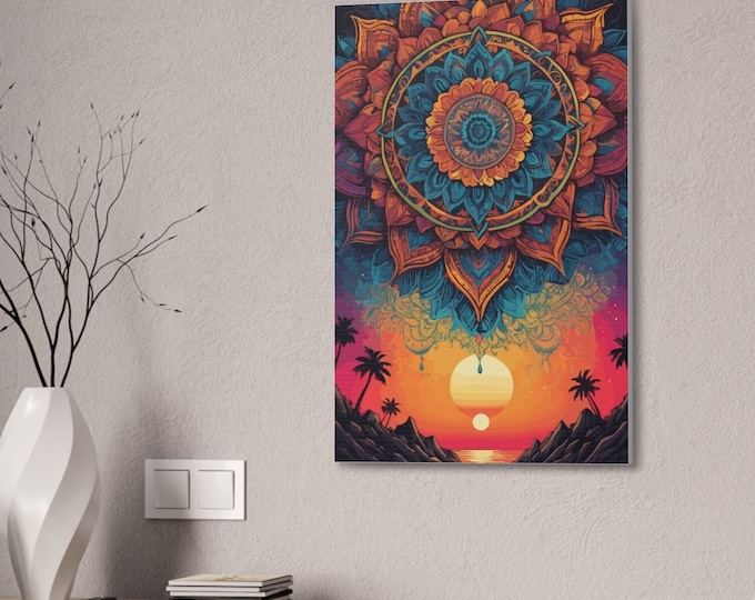 Mandala Sunrise Stretched Canvas, 0.75" Thickness, Abstract Wall Art, Vibrant Colors, Unique Home Decor, beautiful wall gift, new age art