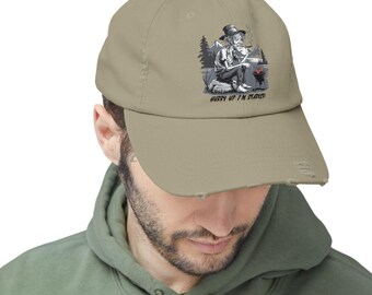 Hurry I'm Starved Funny Camping and Fishing Unisex Distressed Cap, great gift for him or her