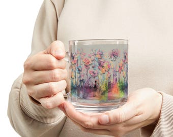 Floral Watercolor Glass Mug, 10oz - Beautiful Coffee Cup for Garden Lovers, Perfect Gift for Birthdays, Mother's Day, Home Decor, Tea Time