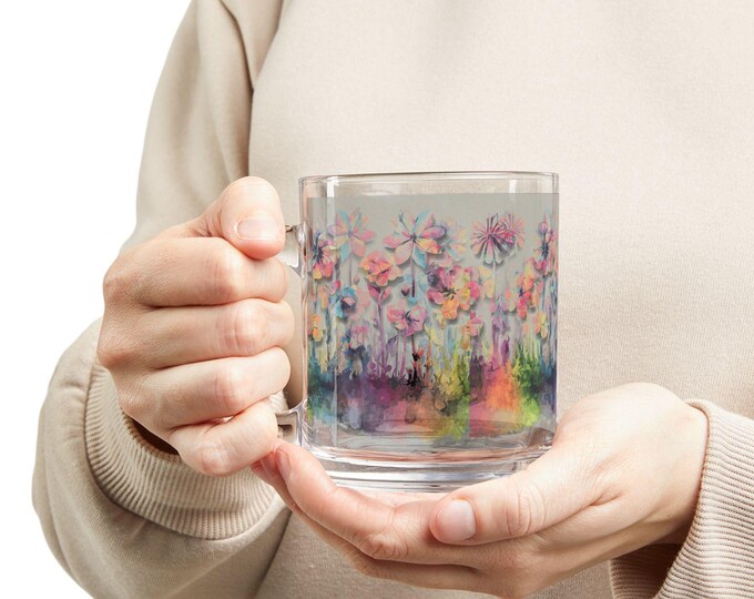 Floral Watercolor Glass Mug, 10oz - Beautiful Coffee Cup for Garden Lovers, Perfect Gift for Birthdays, Mother's Day, Home Decor, Tea Time