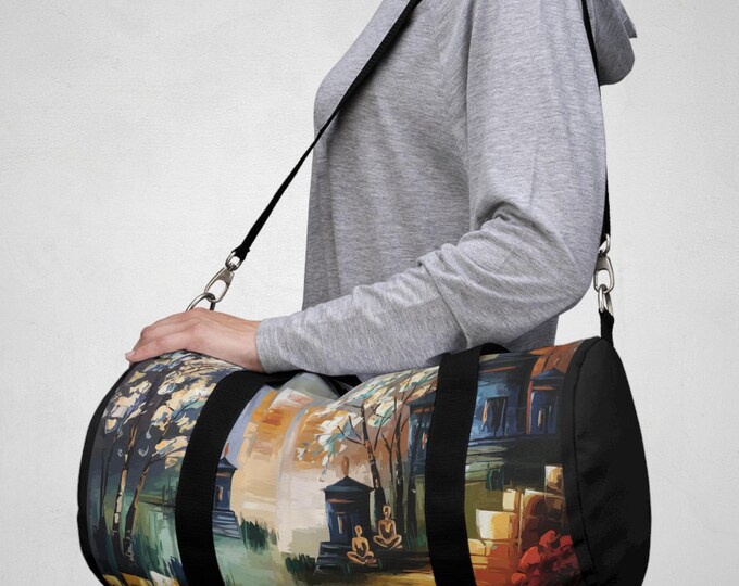 Serene Retreat Duffel Bag, Relaxation Travel Bag, Yoga Weekend Bag, Artful Gifting, Eco-Friendly Gym Tote