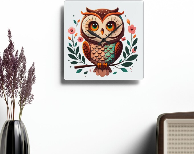 Colorful Owl Clock, Acrylic Nursery Decor, Kids Bedroom Art