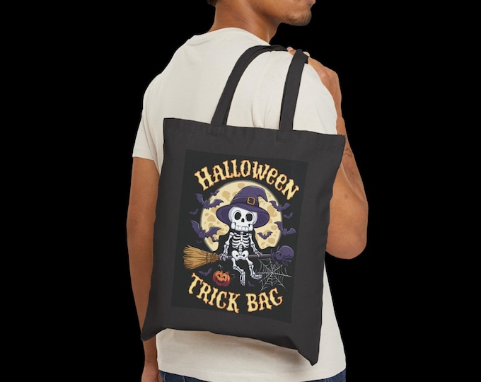 Halloween Trick Bag Cotton Canvas Tote, Spider Web Tote, Halloween Tote, Trick or Treat Bag, Candy Bag