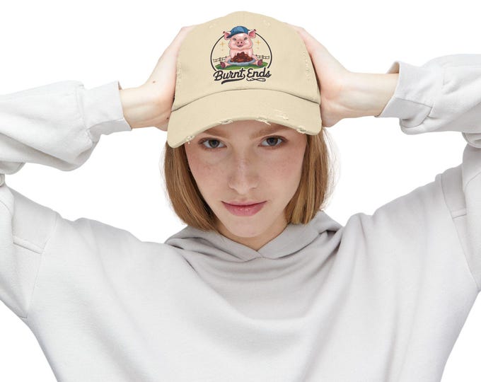 Unisex Distressed Cap with 'Burnt Ends' Design, Perfect for BBQ Lovers, Casual Wear, Gift for Foodies, Summer Outings, Outdoor Events