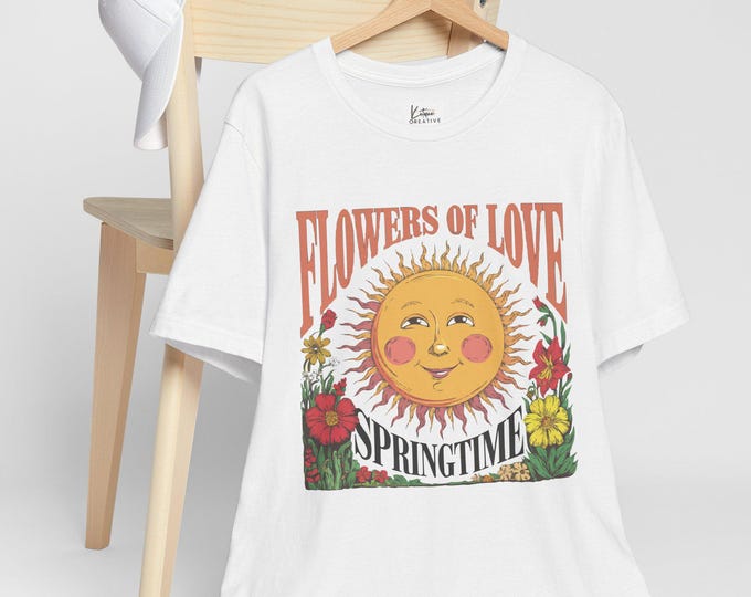 Copy of Springtime Love Tee, Floral Graphic T-Shirt, Unisex Tee for Nature Lovers, Gift for Spring Festivals, Retro Sunshine Design
