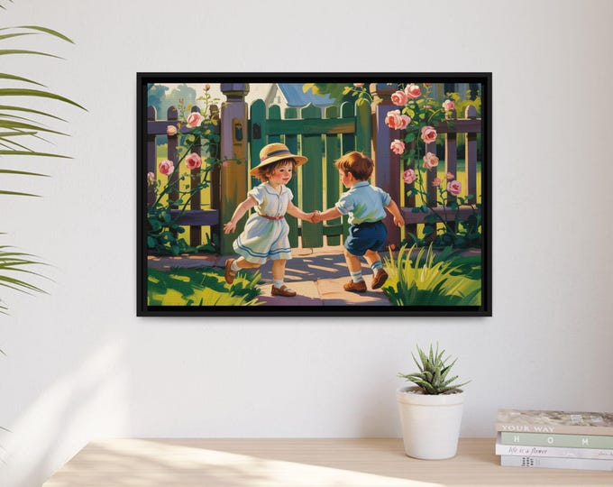 Charming Kids Canvas Print, Framed Art for Nursery, Playroom Decor, Gift for New Parents, Vintage Kids Artwork, Whimsical Home Decor