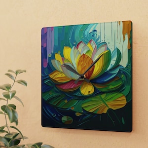 Lotus Flower Acrylic Wall Clock, Colorful Home Decor, Unique Wall Clock, Floral Artwork, Gift for Her