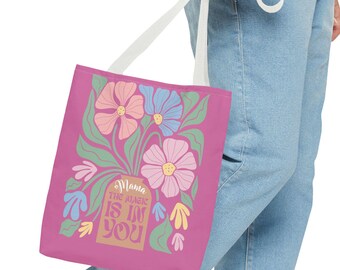 Floral Mama Tote Bag - Inspirational Gift, Mother's Day, Shopping, Beach Bag, Eco-Friendly, Fun & Stylish