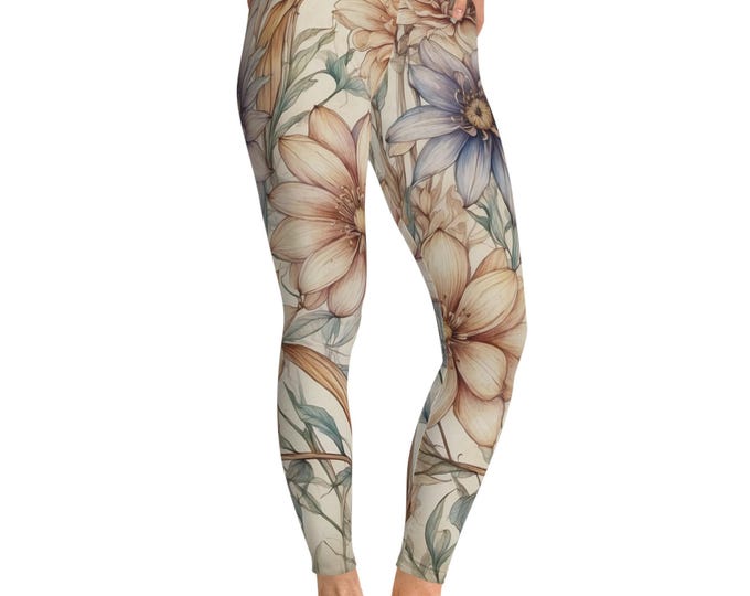 Bohemian Floral Stretchy Leggings - Comfortable Fit, Yoga, Pilates, Daily Wear, Gift Idea, Mothers Day, Spring Fashion