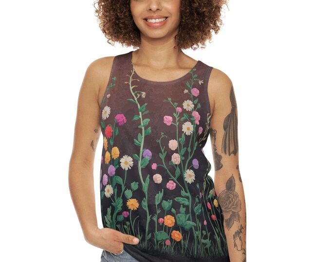 Floral Meadow Unisex Tank Top | Boho Summer Wear, Garden Party Outfit, Festival Clothing, Gift for Nature Lovers, Casual Lounge Wear
