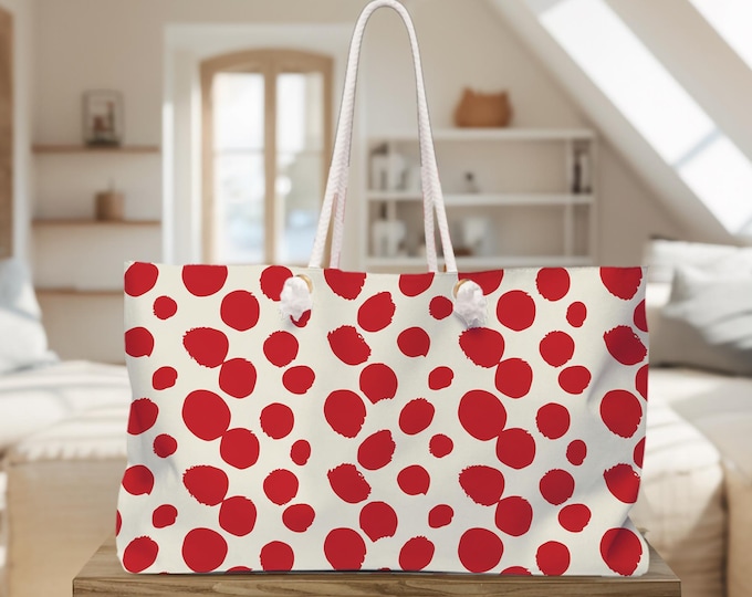 Red Polka Dot Weekender Bag, Travel Duffle, Overnight Bag, Large Tote, Carry-on Bag, Cute Accessories Organizer