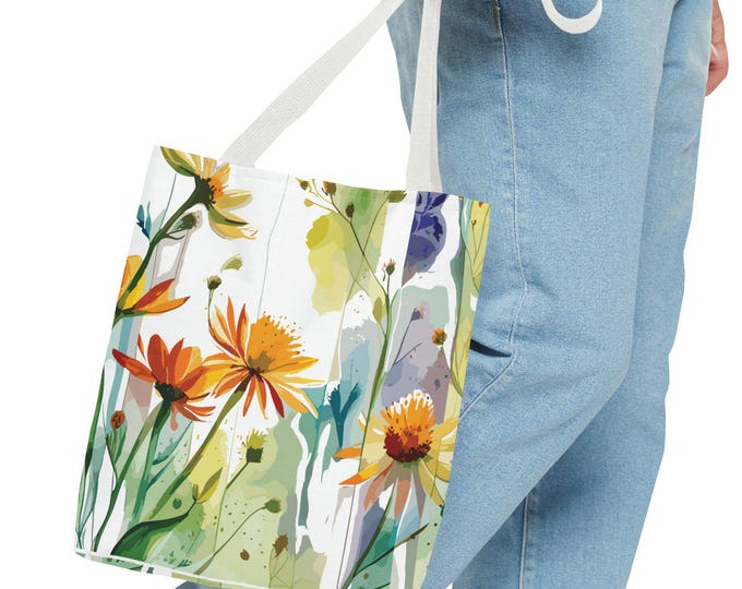 Watercolor Floral Tote Bag, Eco-Friendly Bag, Reusable Grocery Bag, Gift for Her, Summer Accessory, Flower Print Shopping Tote