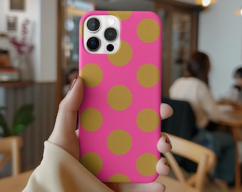 Pink and Gold Polka Dot Impact Resistant Cover, Phone Holder, Phone Accessories, Tech Accessory, Gifts for Her