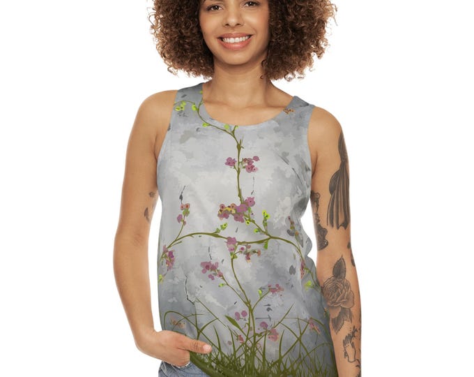 Floral Unisex Tank Top, Relaxed Summer Vibes, Perfect for Beach Days, Gifts for Nature Lovers, Casual Wear