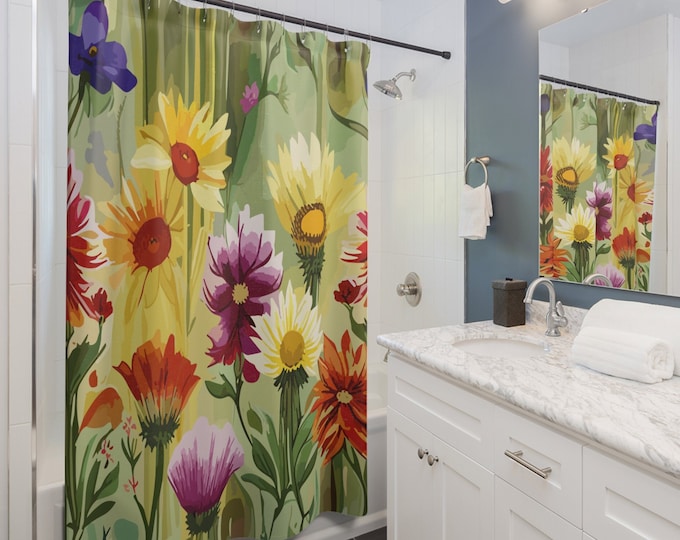 Colorful Wildflower Shower Curtain, Floral Bathroom Decor, Nature Inspired, Botanical Shower Curtain, Vibrant Spring Floral