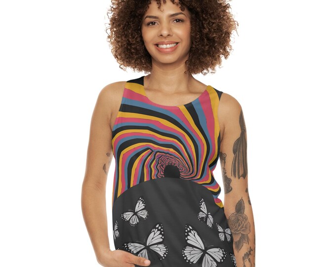 Psychedelic Butterfly Unisex Tank Top | Summer Fashion, Festival Wear, Boho Style, Relaxed Fit, Gift for Nature Lovers