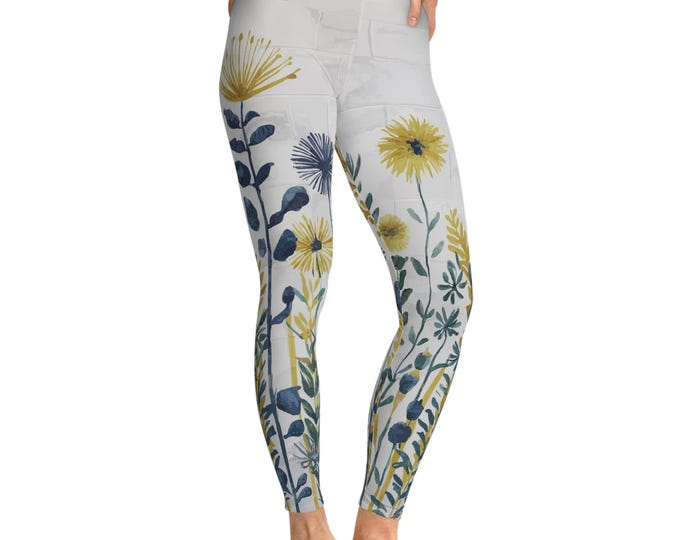 Floral Stretchy Leggings, Women's Yoga Pants, Cute Flower Pattern Tights, Workout Leggings, Boho Stretch Pants