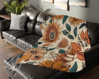 Boho Sunflower Velveteen Blanket: Soft Floral Home Decor