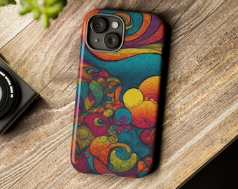 Colorful Tough Case for Phone, Funky Design Phone Case, Vibrant Phone Cover, Psychedelic Gift, Cool iPhone Accessories