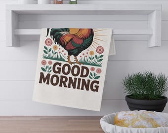 Good Morning Rooster Tea Towels | Rustic Kitchen Decor, Farmhouse Style, Gift for Home Cooks, Kitchen Essentials, Spring Decor