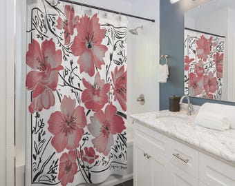 Floral Shower Curtain | Elegant Bathroom Decor, Modern Home Accessory, Gift for Her, Flower Print, Spring Decor