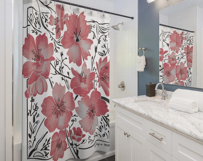 Floral Shower Curtain | Elegant Bathroom Decor, Modern Home Accessory, Gift for Her, Flower Print, Spring Decor