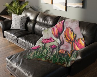 Floral Velveteen Microfiber Blanket, Cozy Home Décor, Gift for Nature Lovers, Soft Throw for Relaxation, Two-sided Floral Design