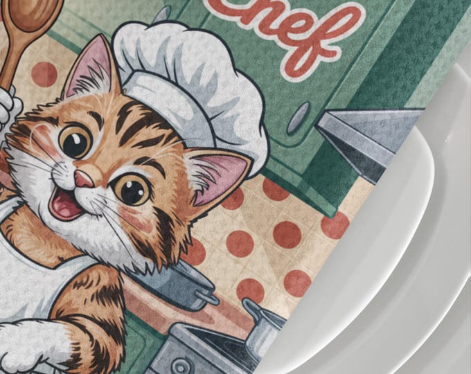 Happy Cat Chef Tea Towel - Unique Kitchen Accessory