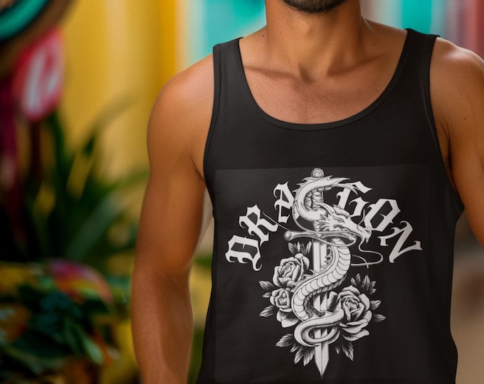 Dragon Design Unisex Jersey Tank | Boho Summer Apparel, Gift for Him or Her, Festival Wear, Yoga Top, Beach Outfit