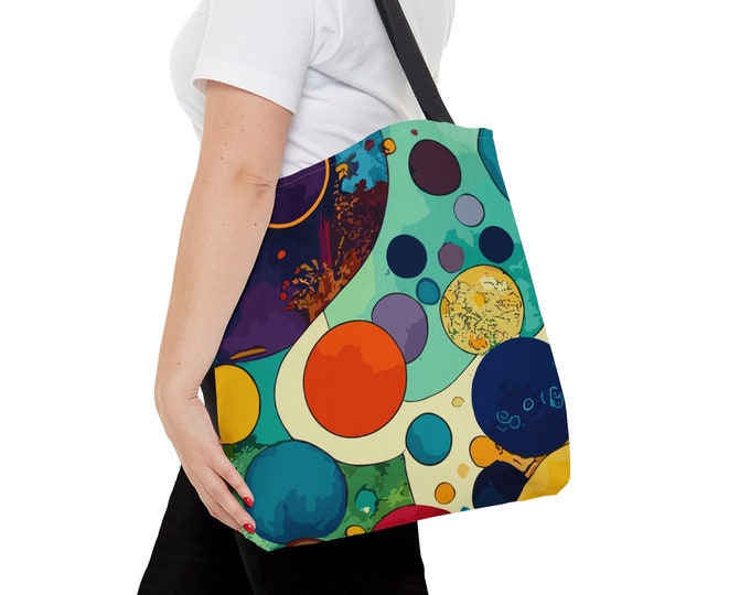 Watercolor Dot Tote Bag, AOP Tote, Colorful Carryall, Canvas Bag, Shopping Bag, Gift for Her