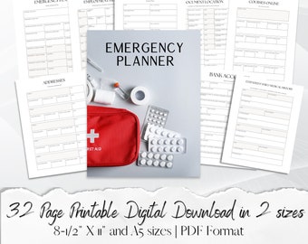 Emergency Printable Planner, 32 Pages, Two Sizes, Preparedness Organizer, Essential Planning Tool