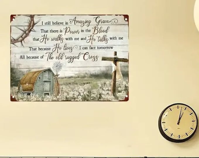 I Still Believe in Amazing Grace Wall Art 12x8 Inch, Retro Metal Tin Sign Vintage Sign for Home Wall Decor Barn Flower Field Painting